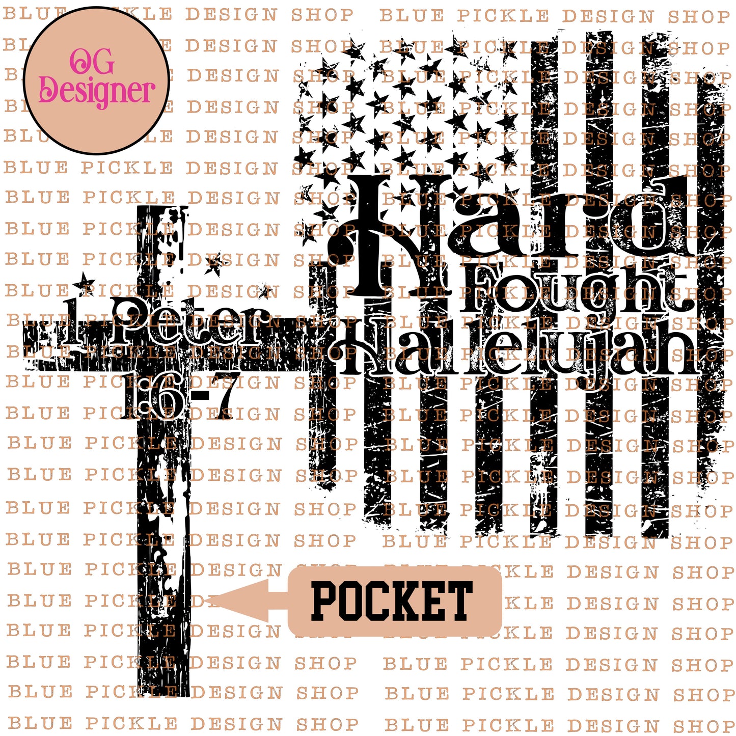 Hard Fought Hallelujah Flag with Pocket - DIGITAL DESIGN- INSTANT DOWNLOAD