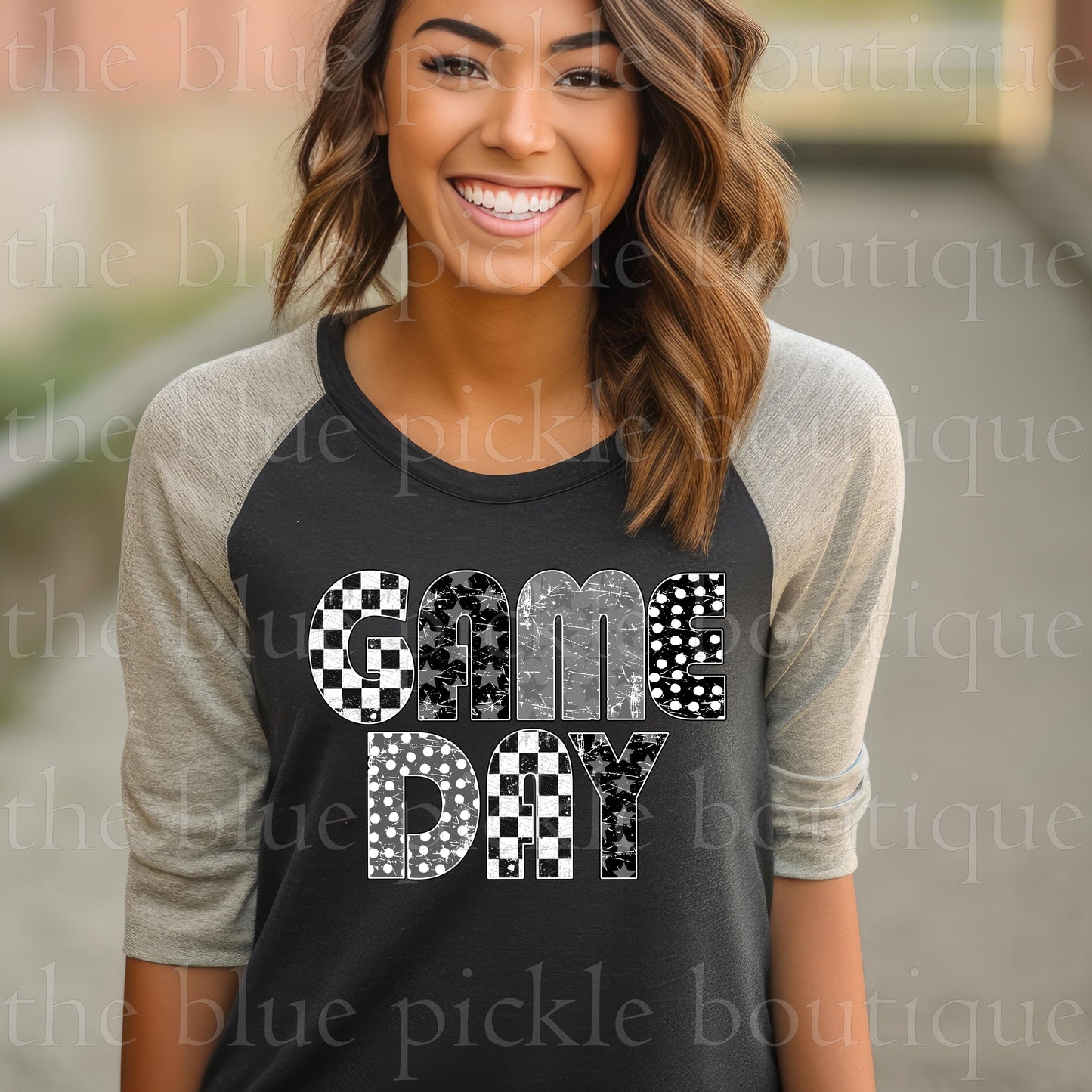 Game Day Distressed monochrome 3/4 sleeve Raglan