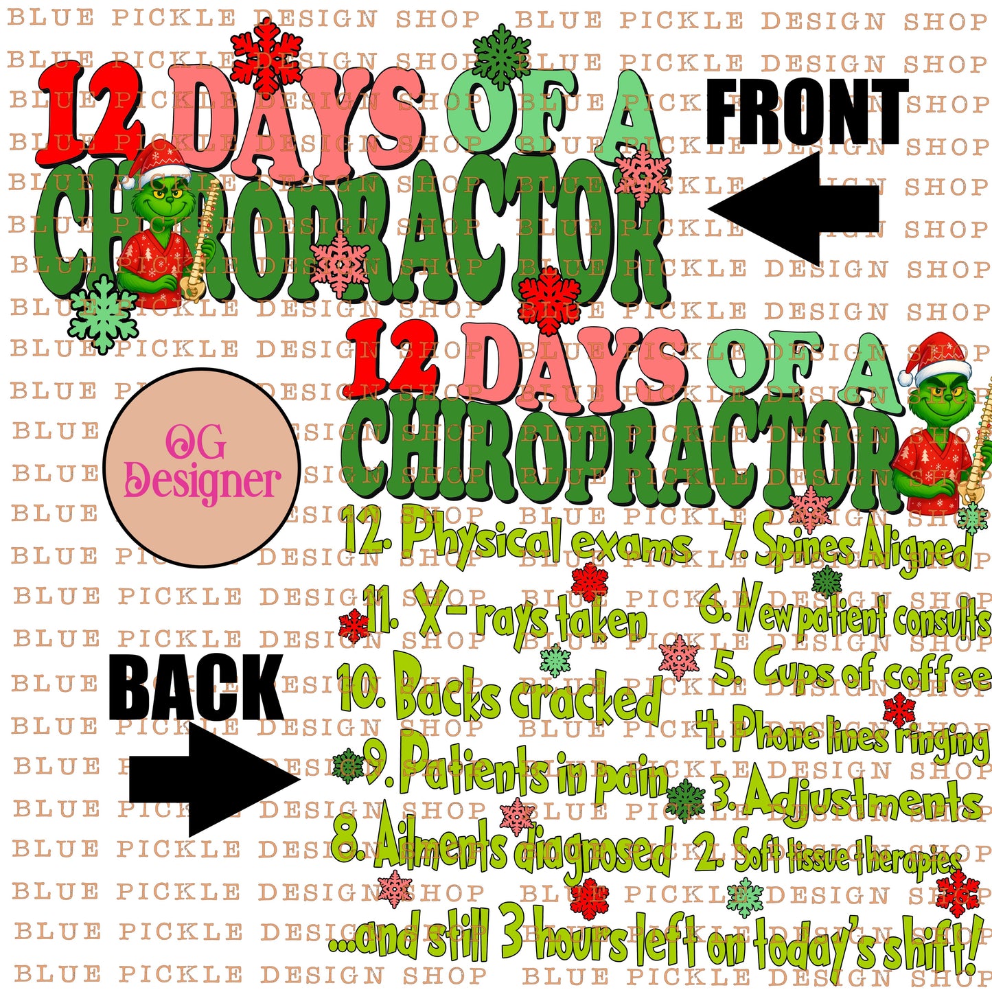 12 Days of A Chiropractor Christmas - DIGITAL DESIGN- INSTANT DOWNLOAD