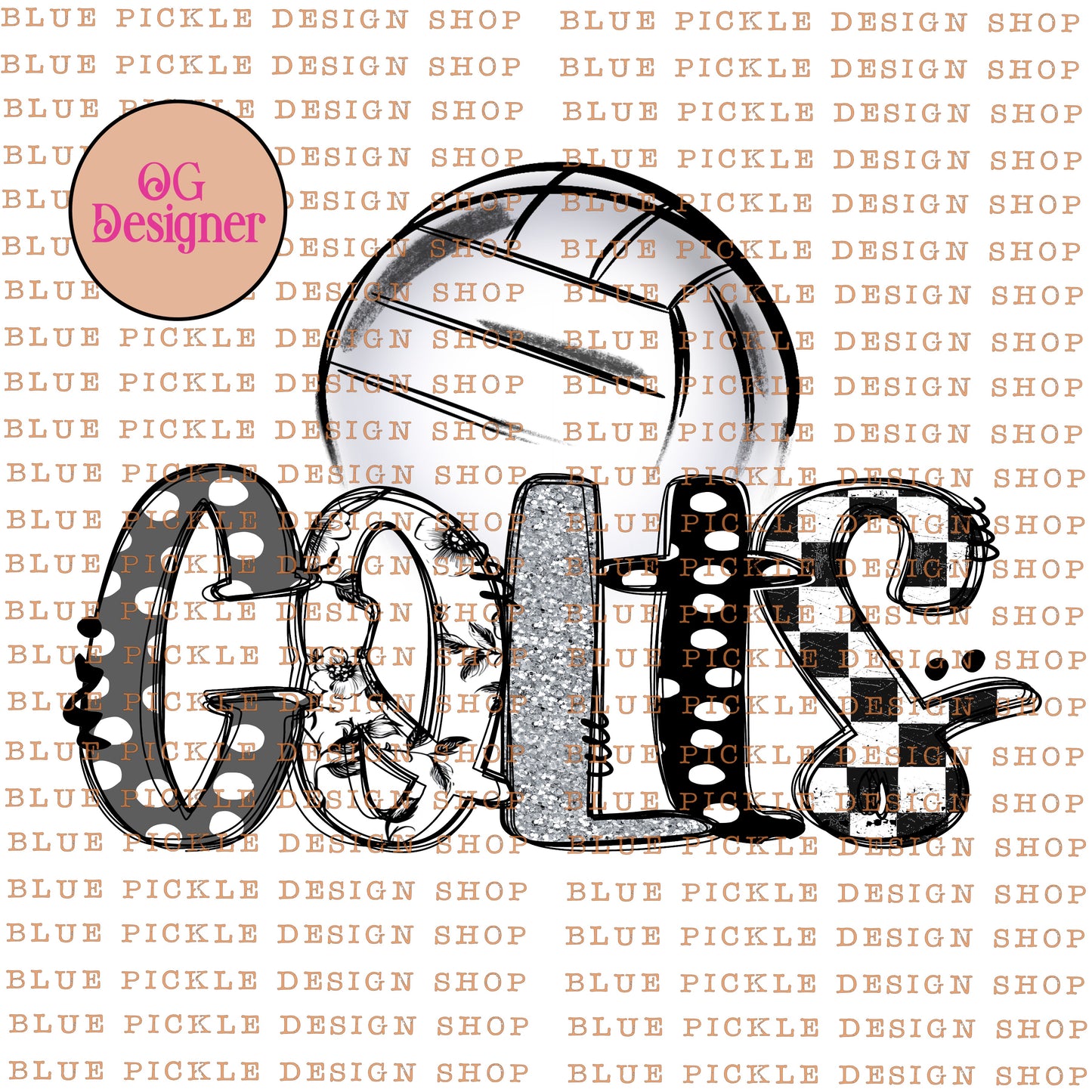 CUSTOM Monochrome Mascot Volleyball - DIGITAL DESIGN