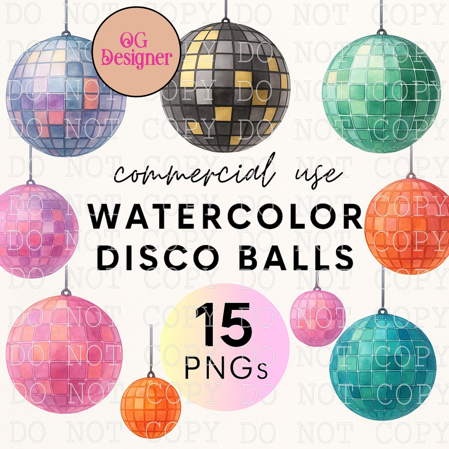 Watercolor Disco Balls - DIGITAL DESIGN- INSTANT DOWNLOAD