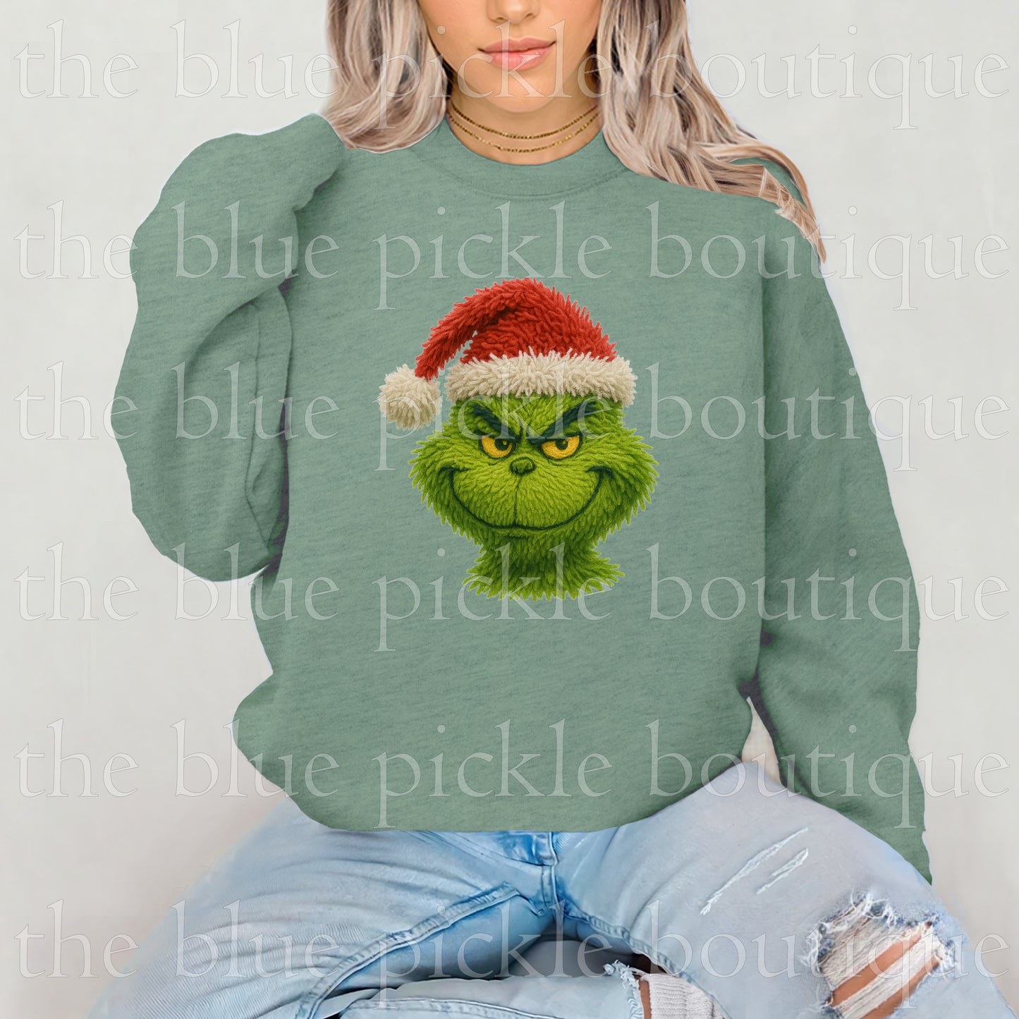 Grumpy Green Christmas Guy - faux *FAKE* realistic yarn look