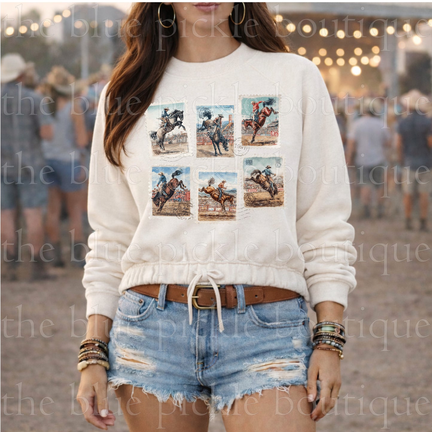 Cowboy Stamps Boxy drawstring Sweatshirt