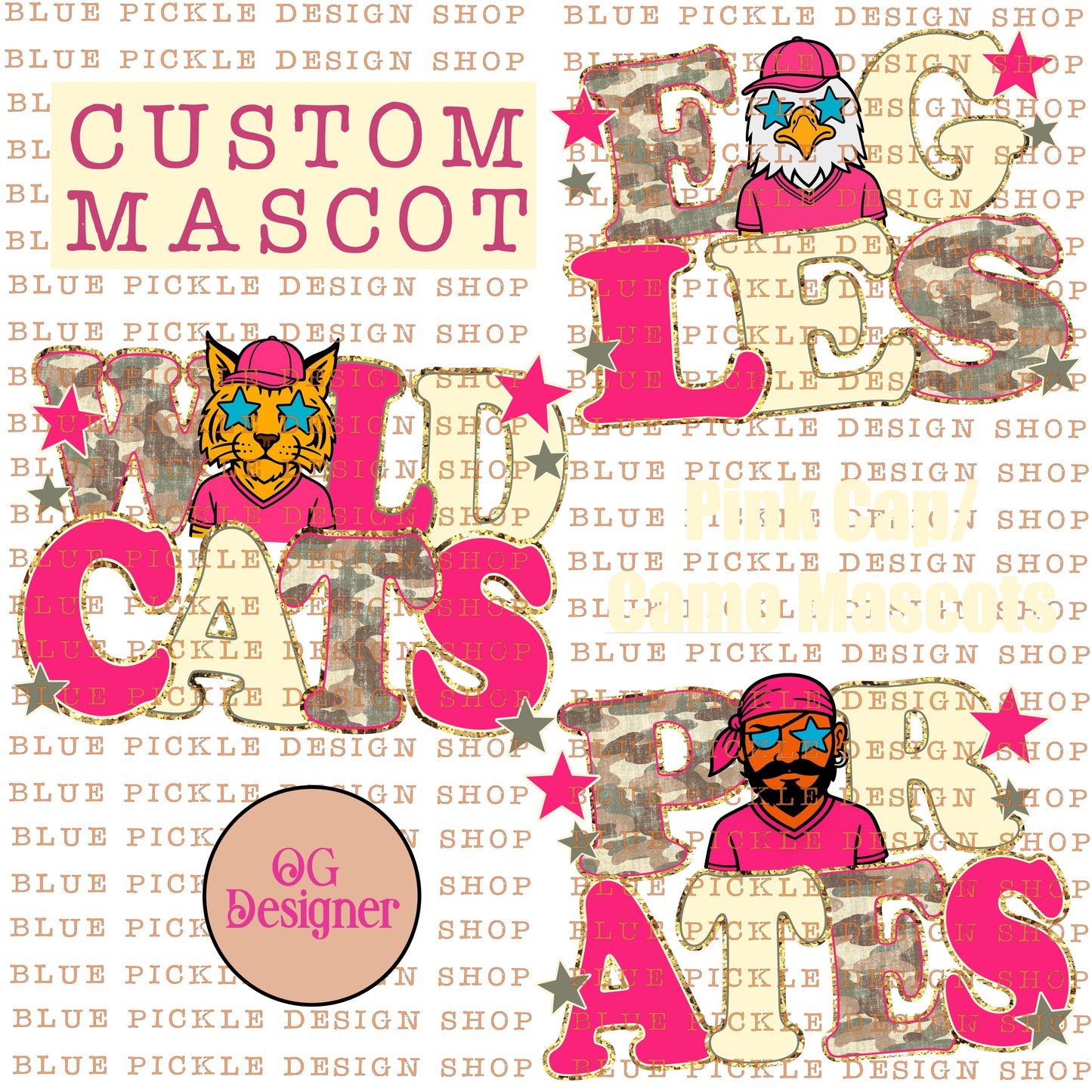 CUSTOM Pink Cap/Camo Mascot Design - DIGITAL DESIGN
