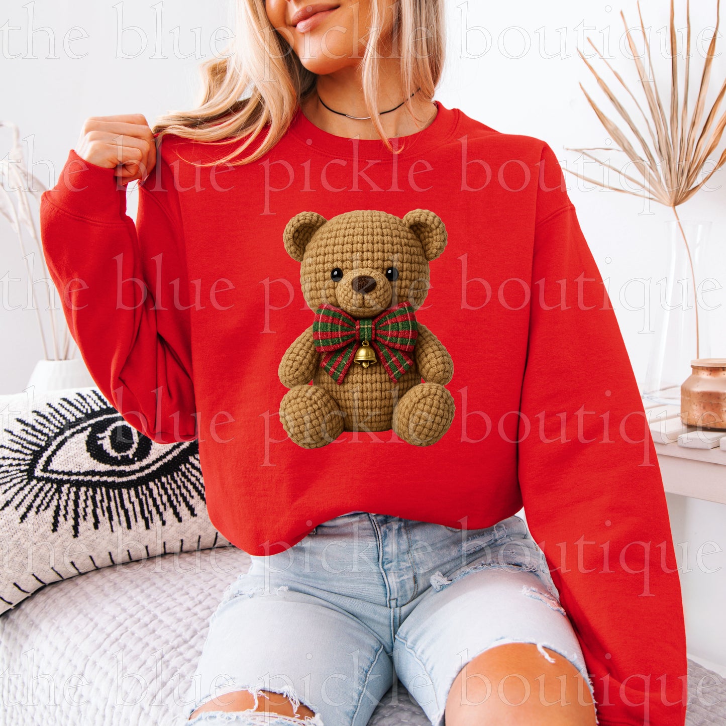 Faux (fake) Crochet Christmas bear Sweatshirt