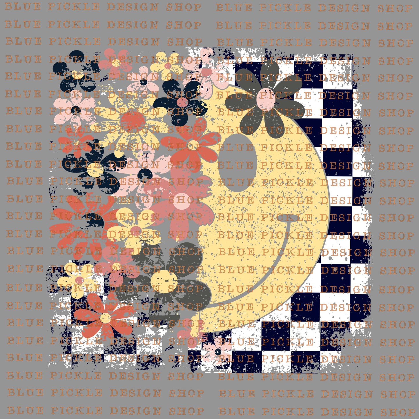 Vintage Distressed Floral Smilie - DIGITAL DESIGN