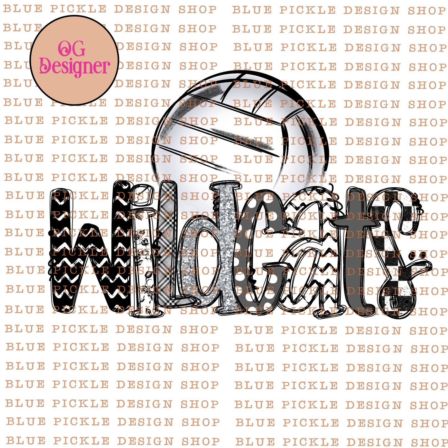CUSTOM Monochrome Mascot Volleyball - DIGITAL DESIGN