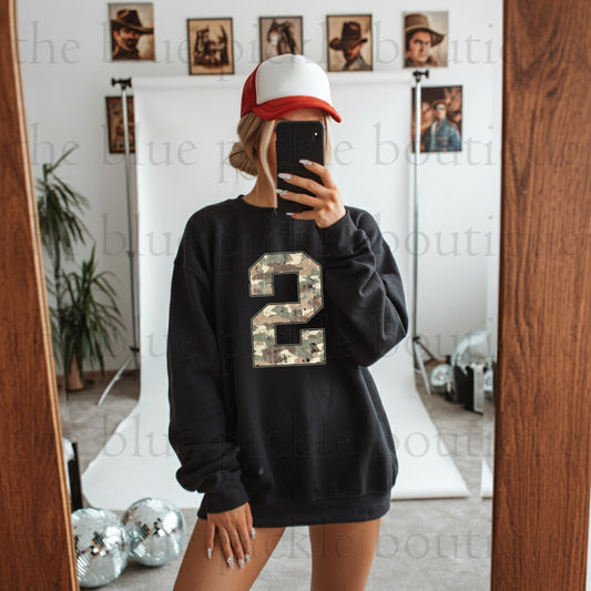 Custom Distressed, Vintage Camo Sports number Tee
