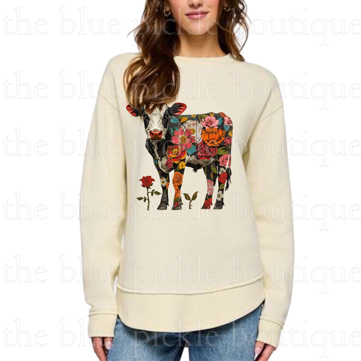 Floral Cow Weekend Tunic Sweatshirt