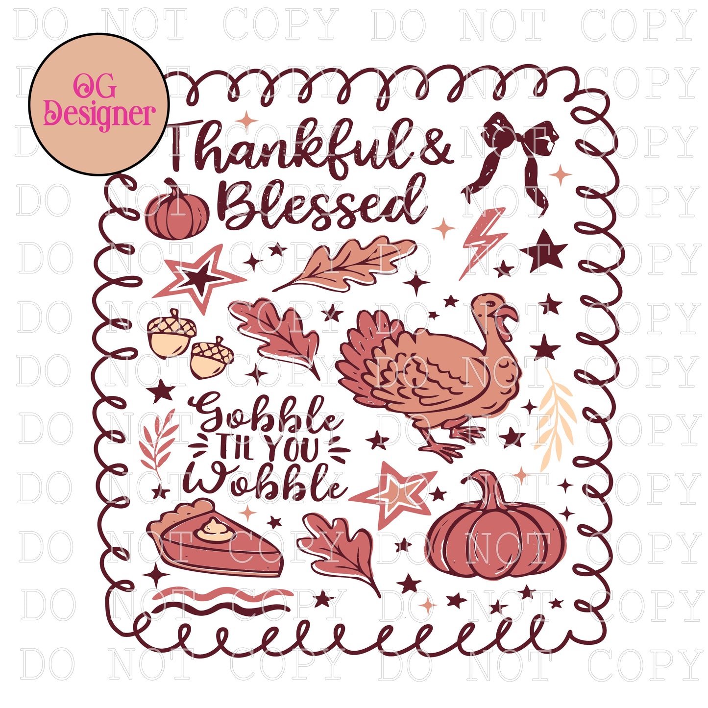 Thankful Blessed Gobble collage-  DIGITAL DESIGN- INSTANT DOWNLOAD