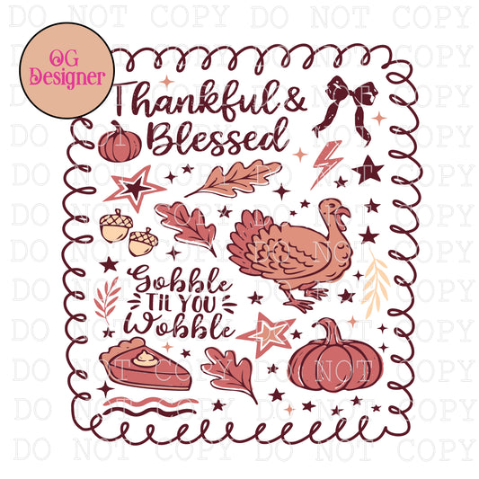 Thankful Blessed Gobble collage-  DIGITAL DESIGN- INSTANT DOWNLOAD