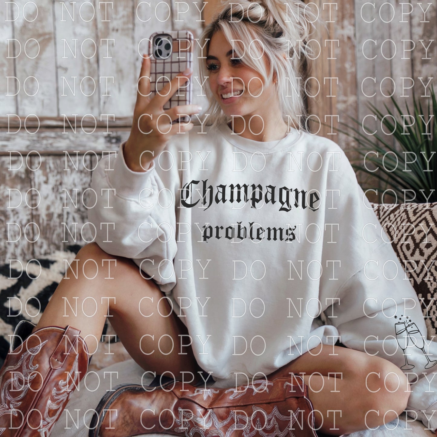 Champagne Problems with Glasses Sleeve -  DIGITAL DESIGN- INSTANT DOWNLOAD