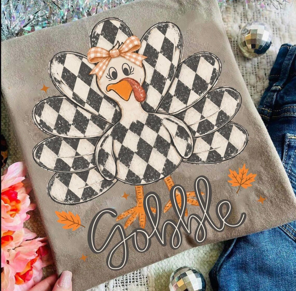 Gobble Checkers Turkey tee