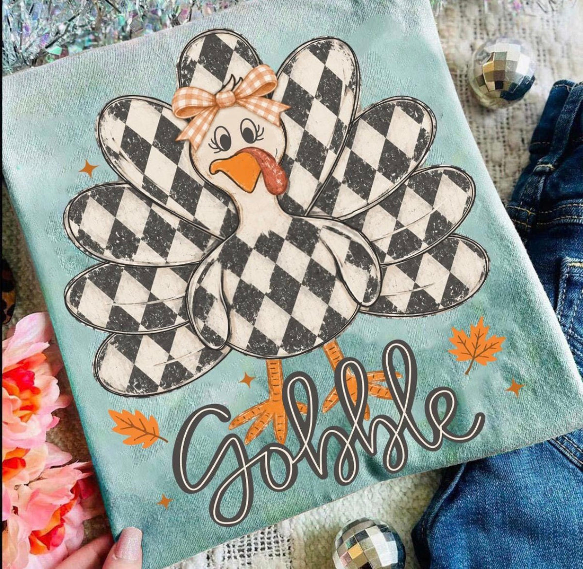 Gobble Checkers Turkey tee