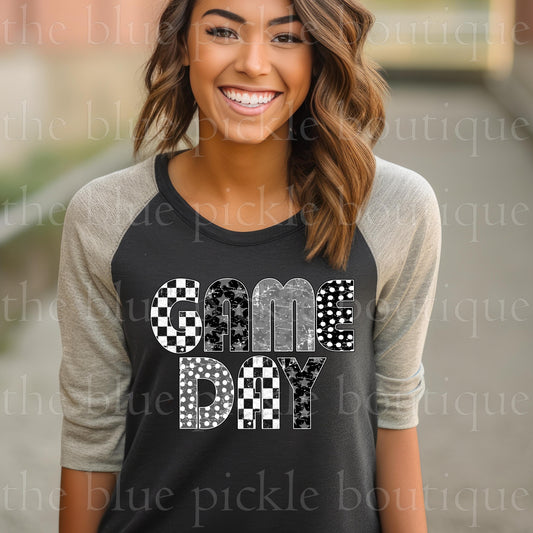 Game Day Distressed monochrome 3/4 sleeve Raglan