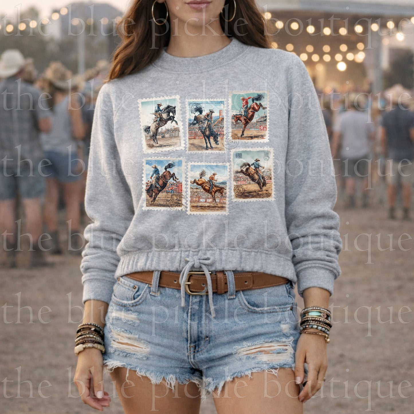 Cowboy Stamps Boxy drawstring Sweatshirt