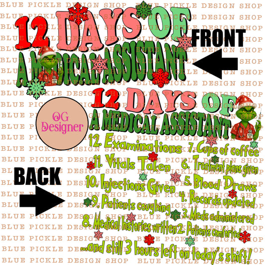 12 Days of A Medical Assistant Christmas -  DIGITAL DESIGN- INSTANT DOWNLOAD