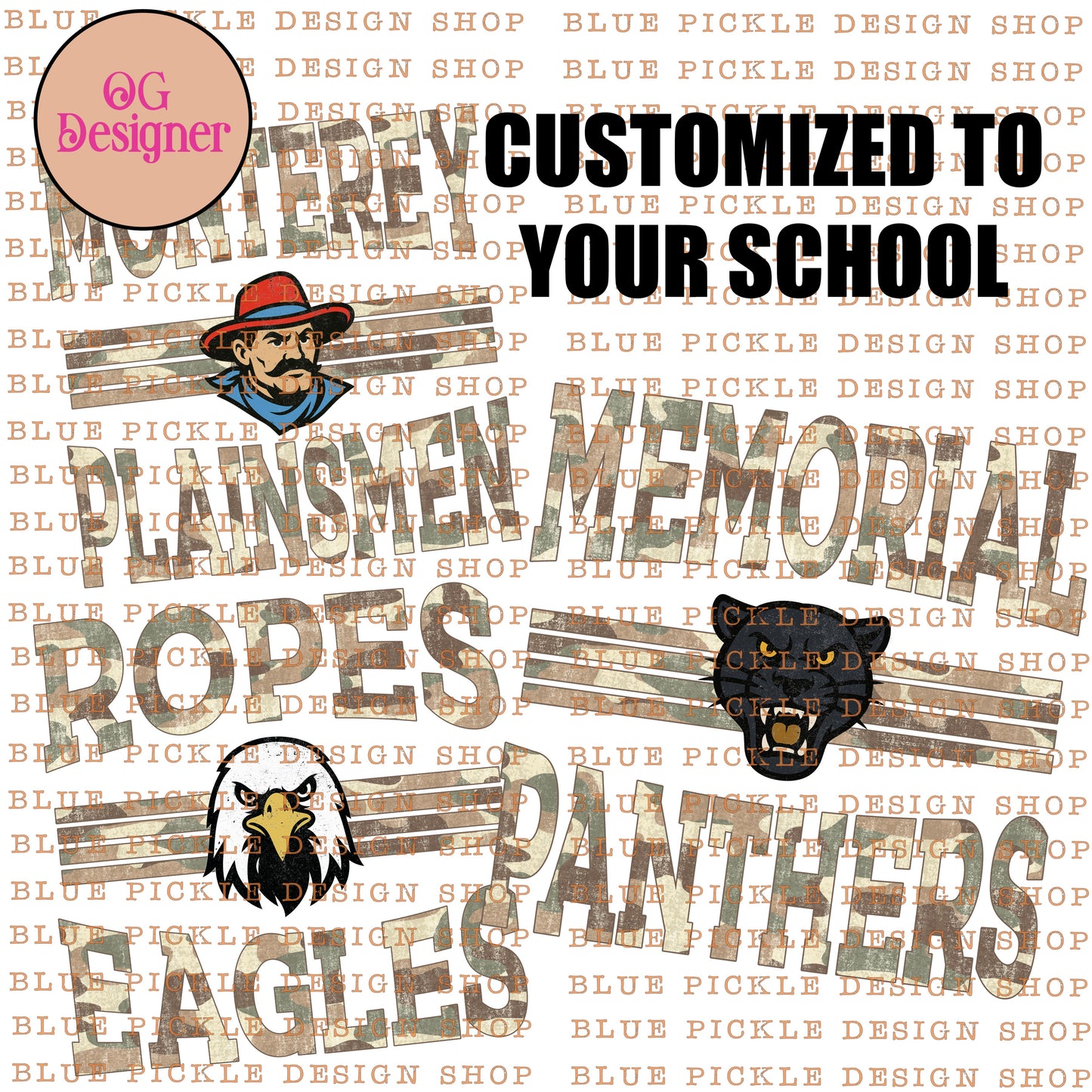 CUSTOM Camo School Mascot Design - DIGITAL DESIGN