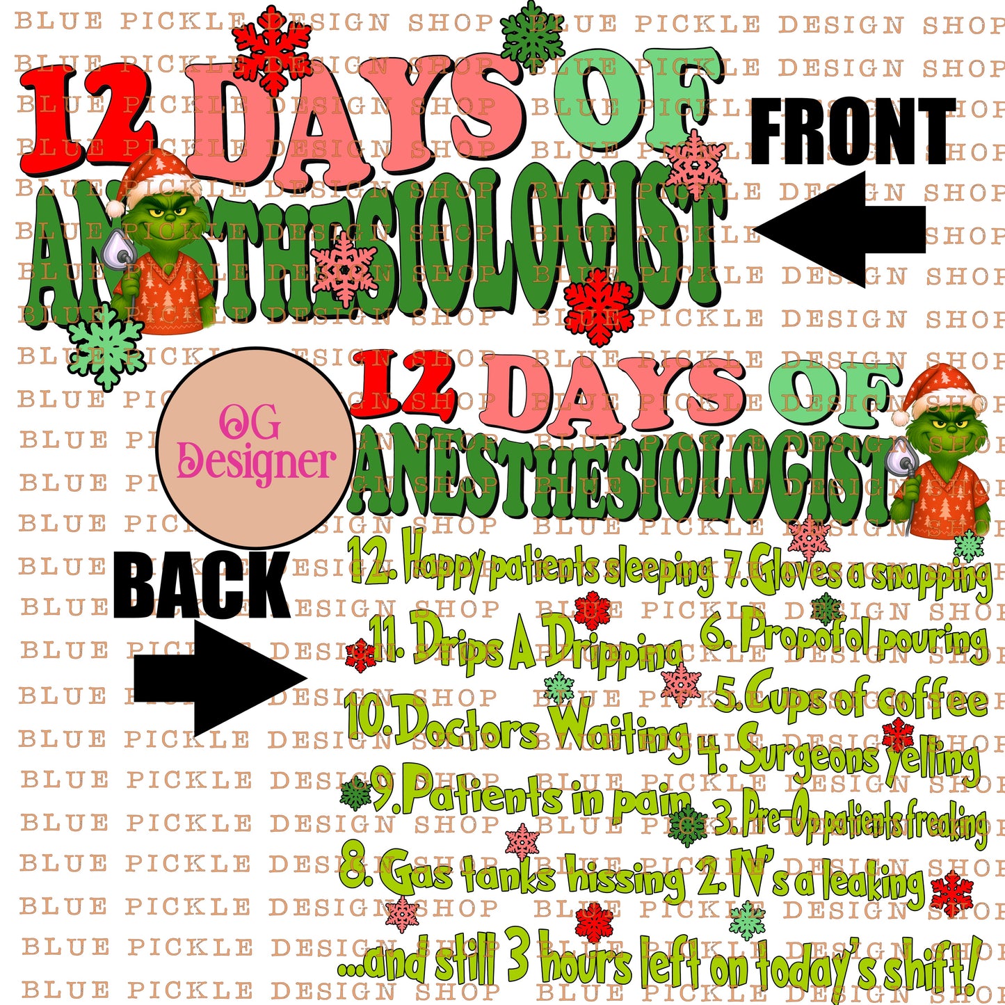 12 Days of Anesthesiologist Christmas -  DIGITAL DESIGN- INSTANT DOWNLOAD