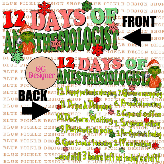 12 Days of Anesthesiologist Christmas -  DIGITAL DESIGN- INSTANT DOWNLOAD