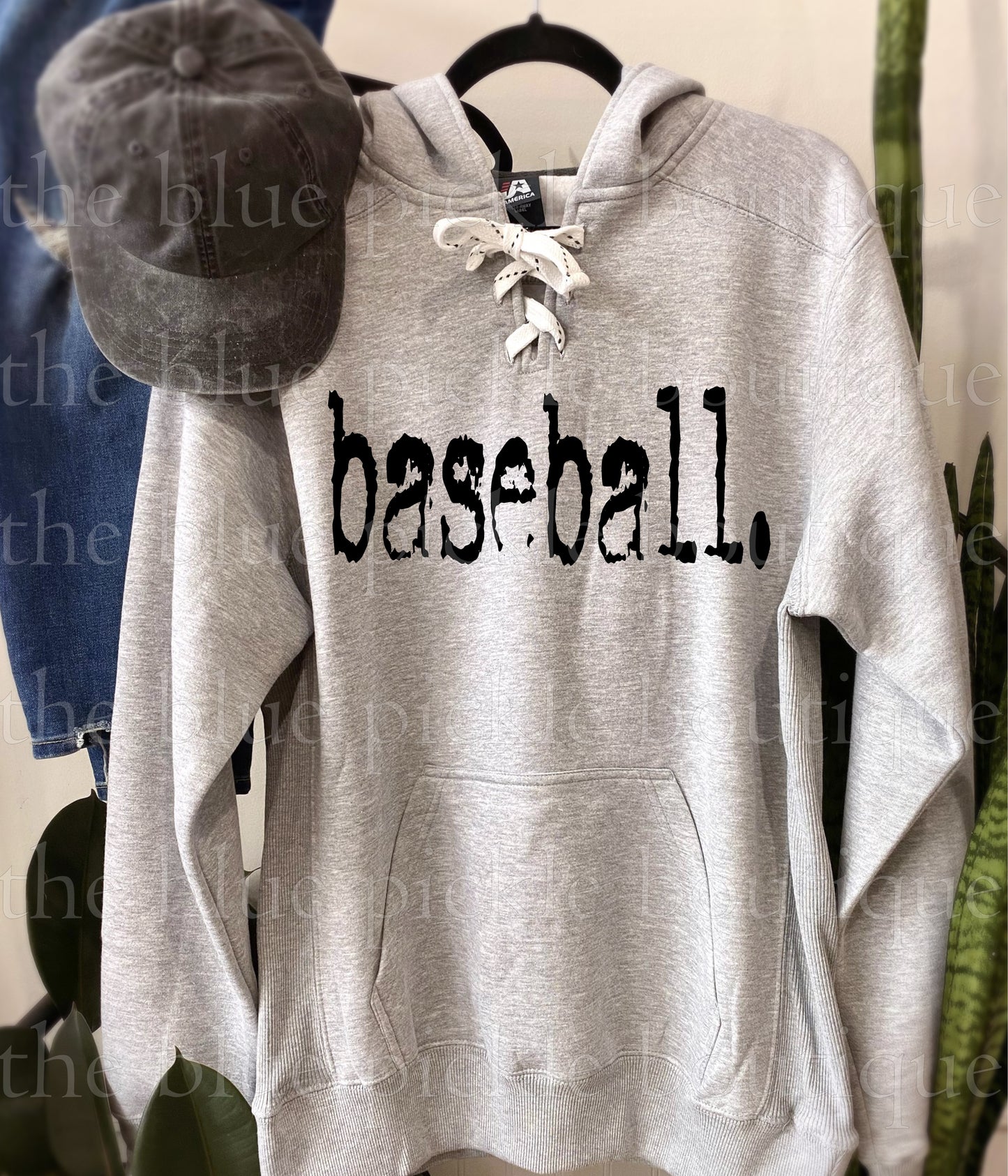 Baseball Typography Lace Neck Hoodie