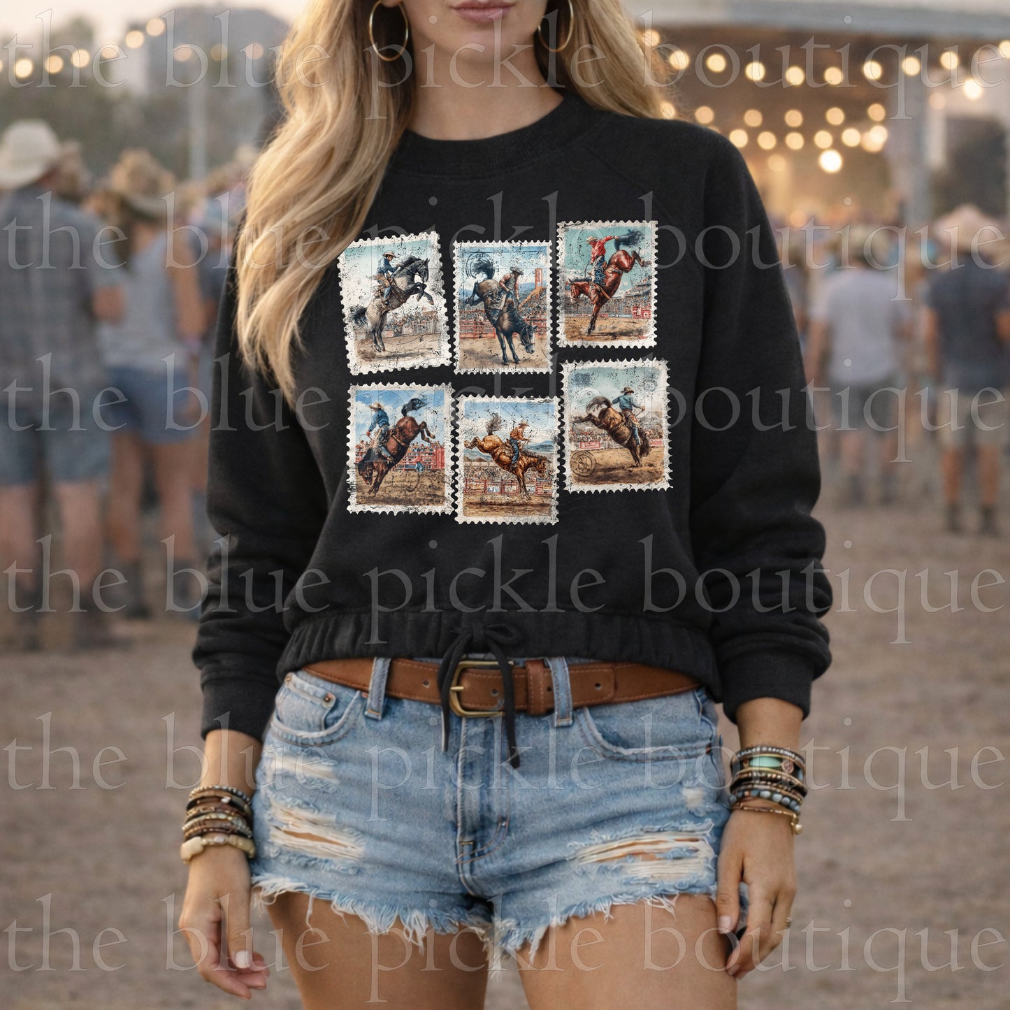 Cowboy Stamps Boxy drawstring Sweatshirt
