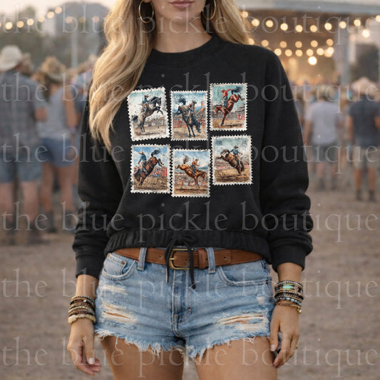 Cowboy Stamps Boxy drawstring Sweatshirt