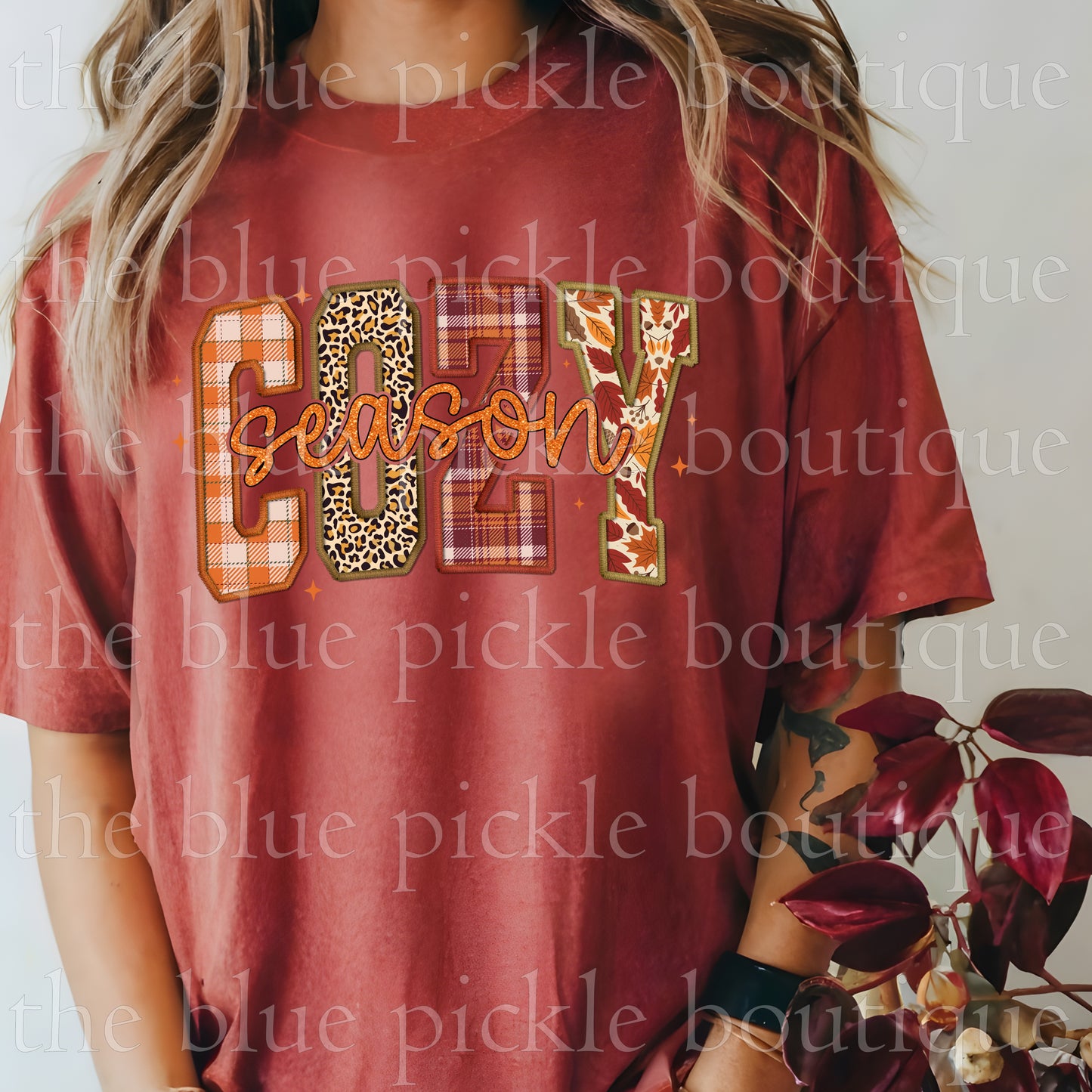 Cozy Season Faux Embroidery tee