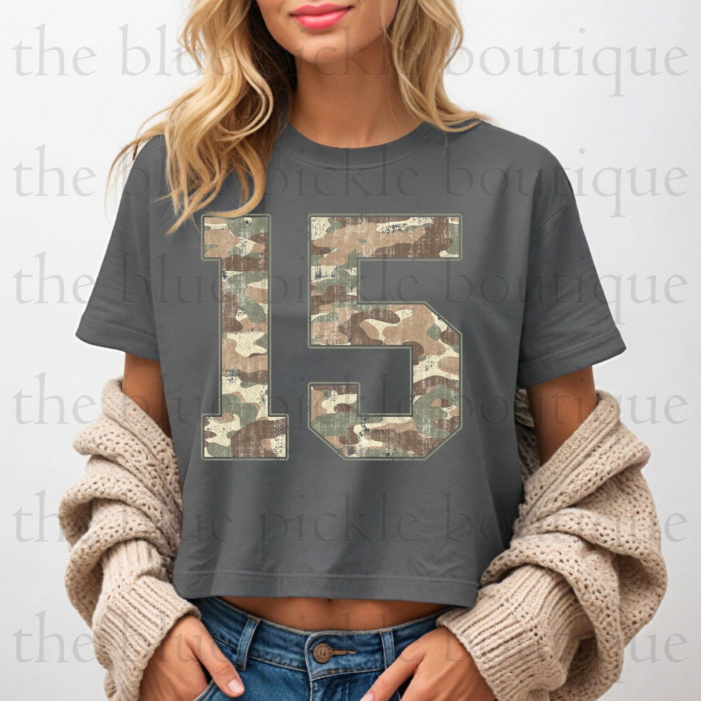 Custom Distressed, Vintage Camo Sports number Tee