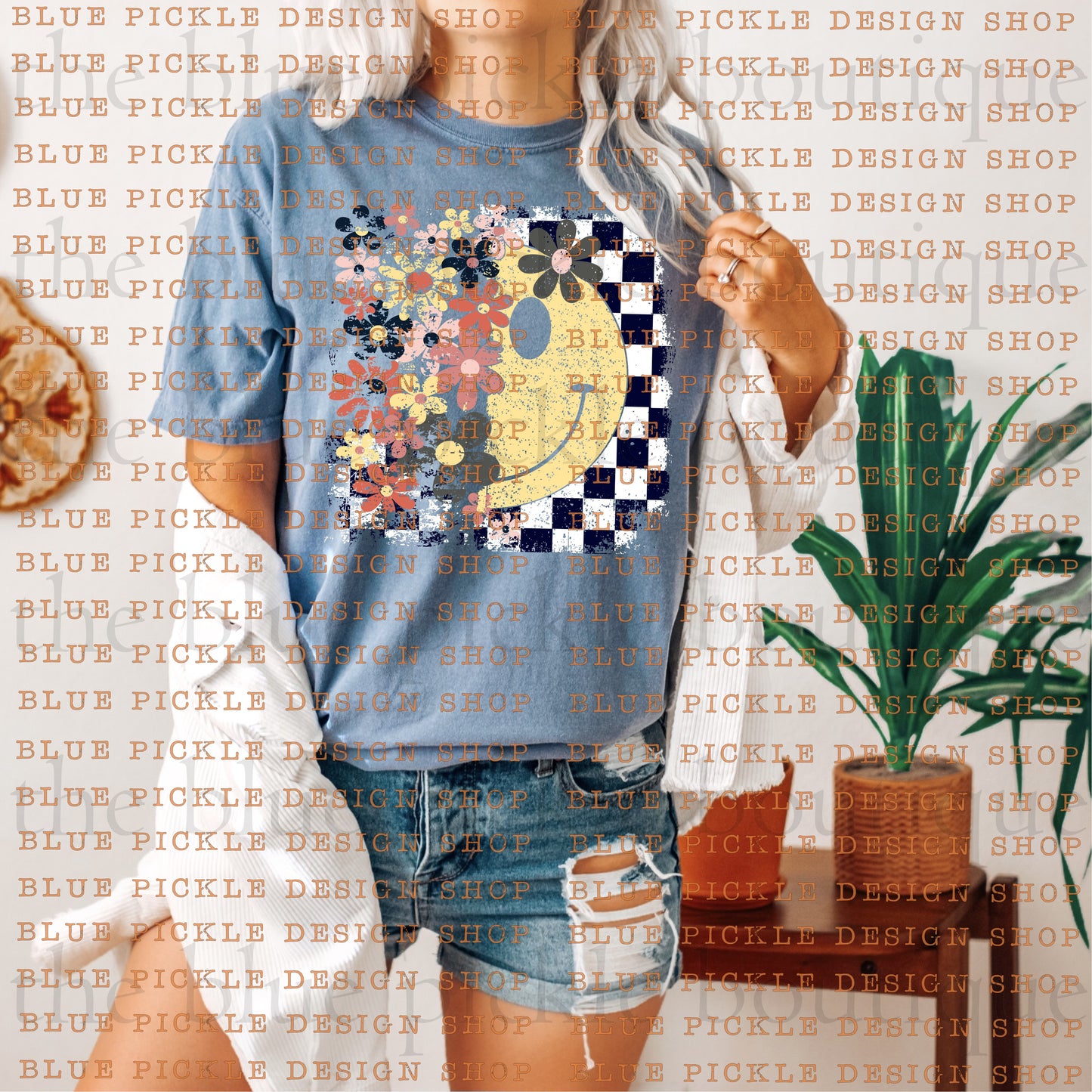Vintage Distressed Floral Smilie - DIGITAL DESIGN