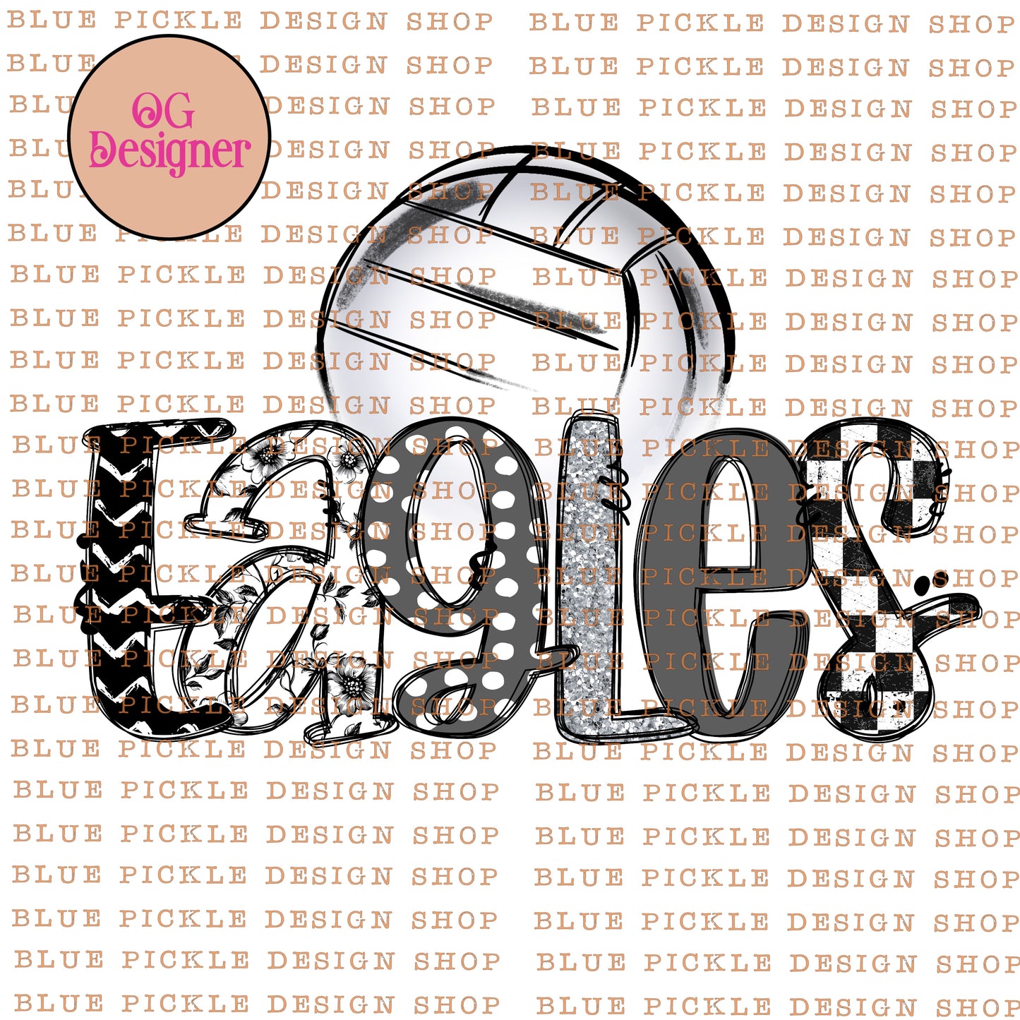 CUSTOM Monochrome Mascot Volleyball - DIGITAL DESIGN