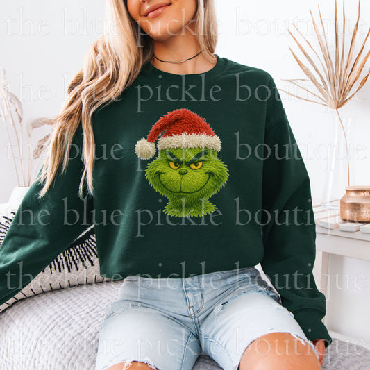Grumpy Green Christmas Guy - faux *FAKE* realistic yarn look