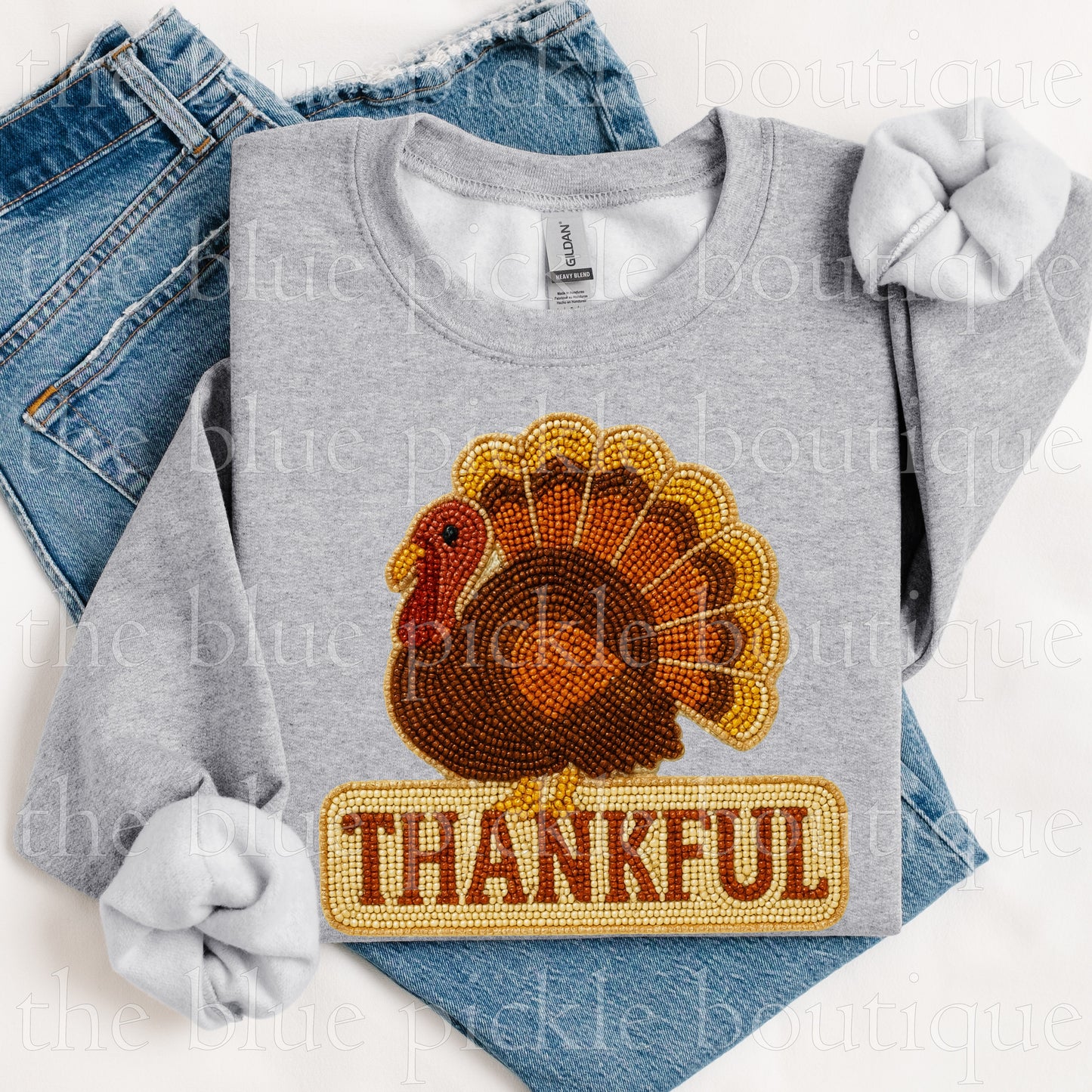 Thankful Faux (fake) Beaded Turkey Sweatshirt