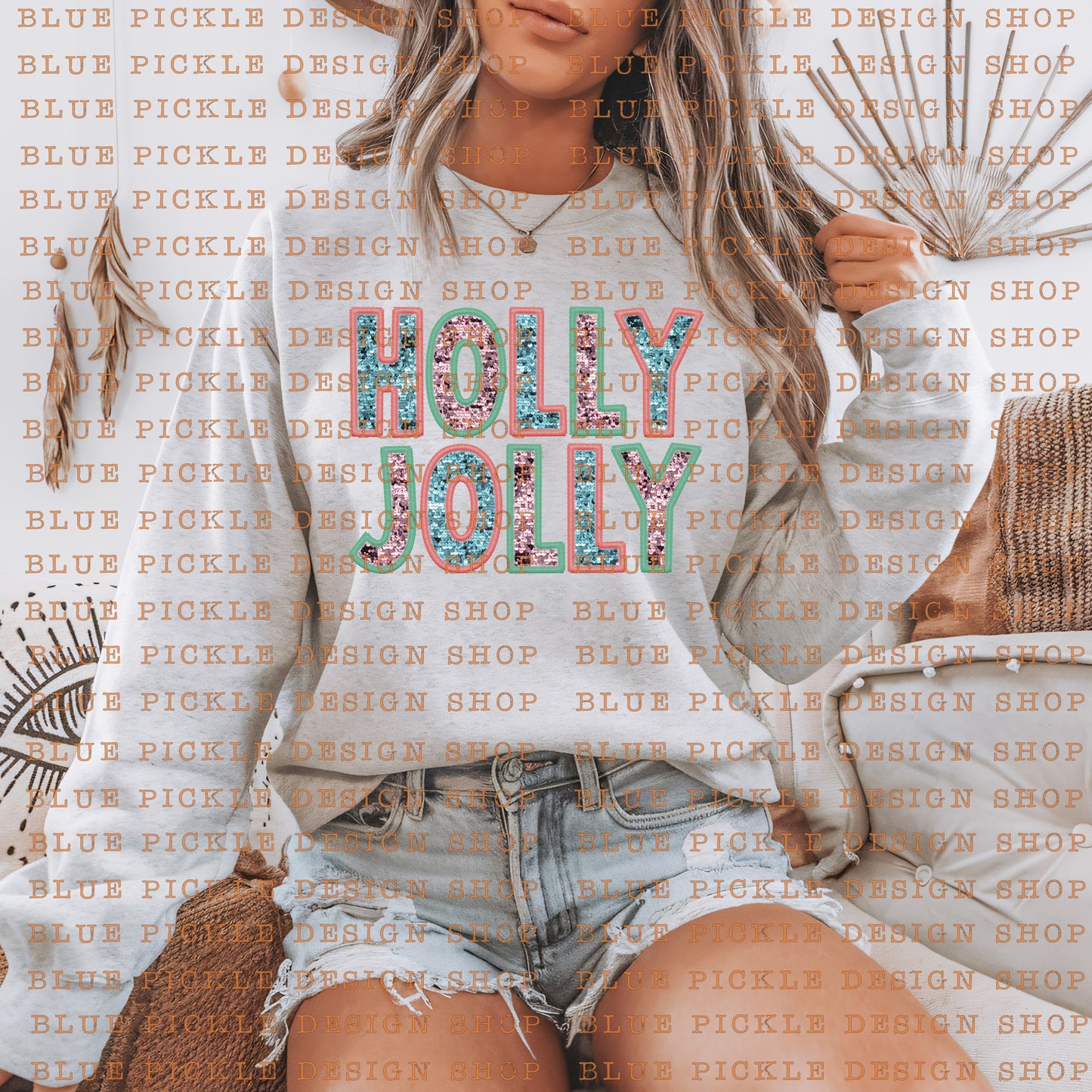 Holly Jolly Faux Sequins- DIGITAL DESIGN- INSTANT DOWNLOAD
