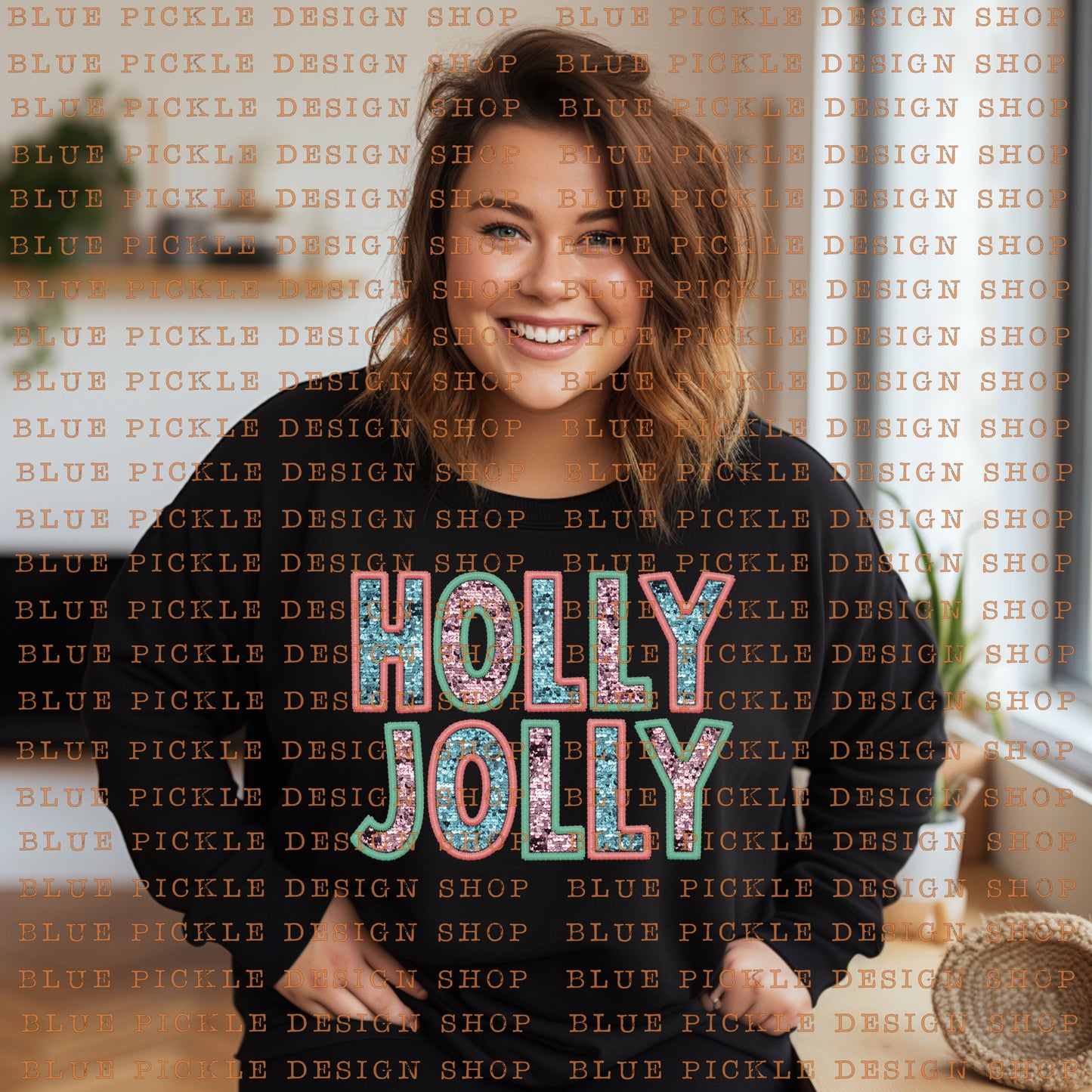 Holly Jolly Faux Sequins- DIGITAL DESIGN- INSTANT DOWNLOAD