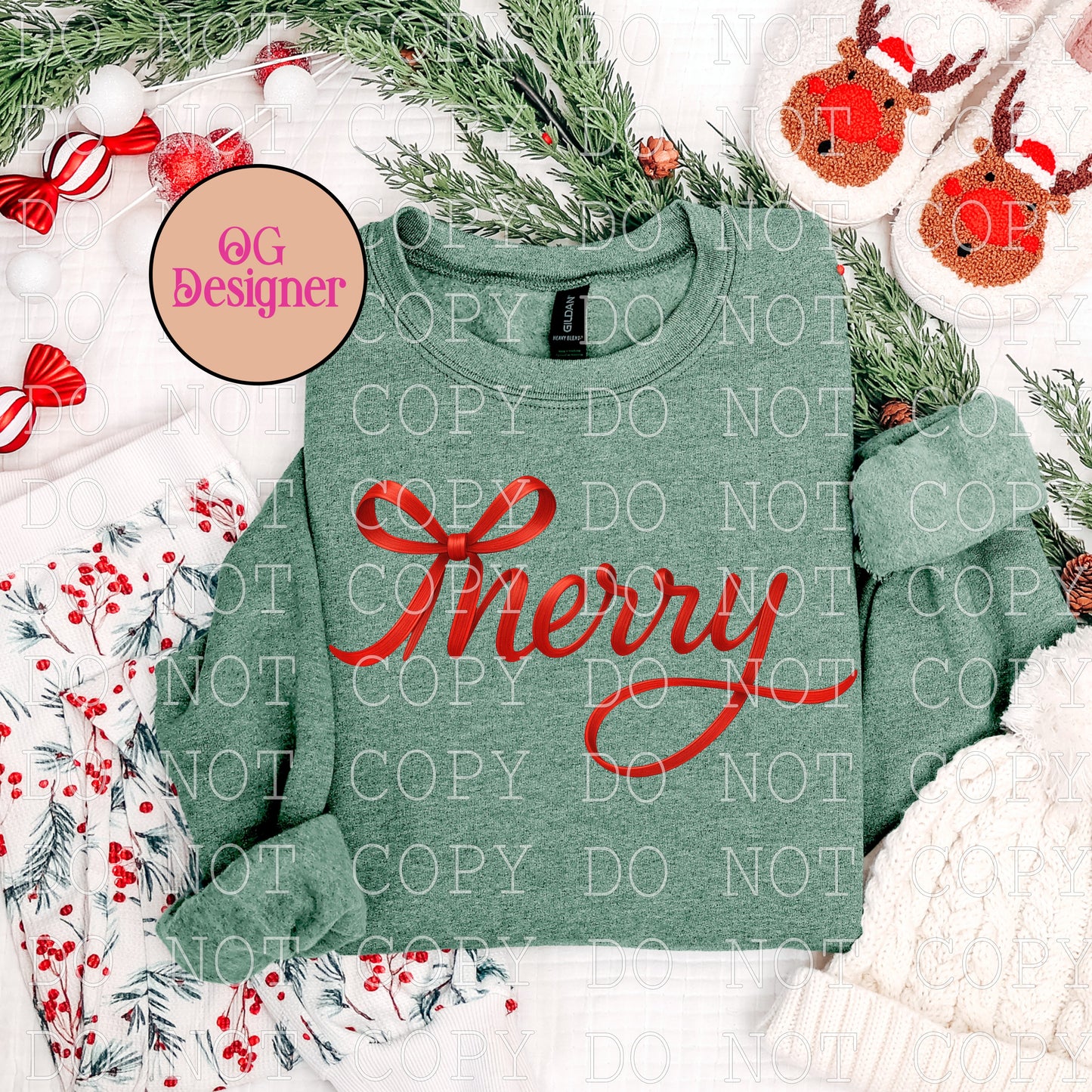 Merry Red Ribbon Christmas -  DIGITAL DESIGN- INSTANT DOWNLOAD
