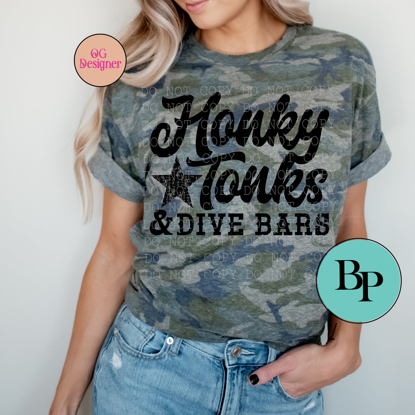 Honky Tonks & Dive Bars Camo tee ~ Original Designer
