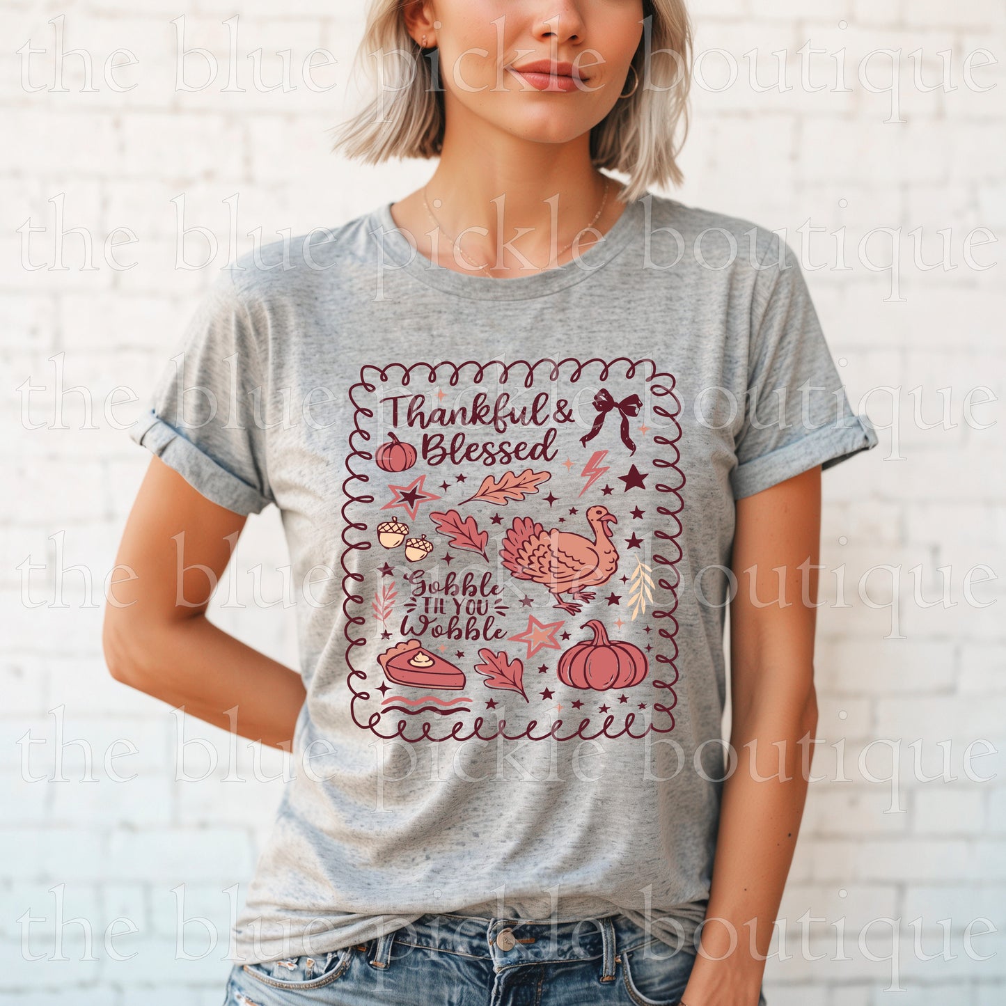 Thankful & Blessed Gobble Collage tee