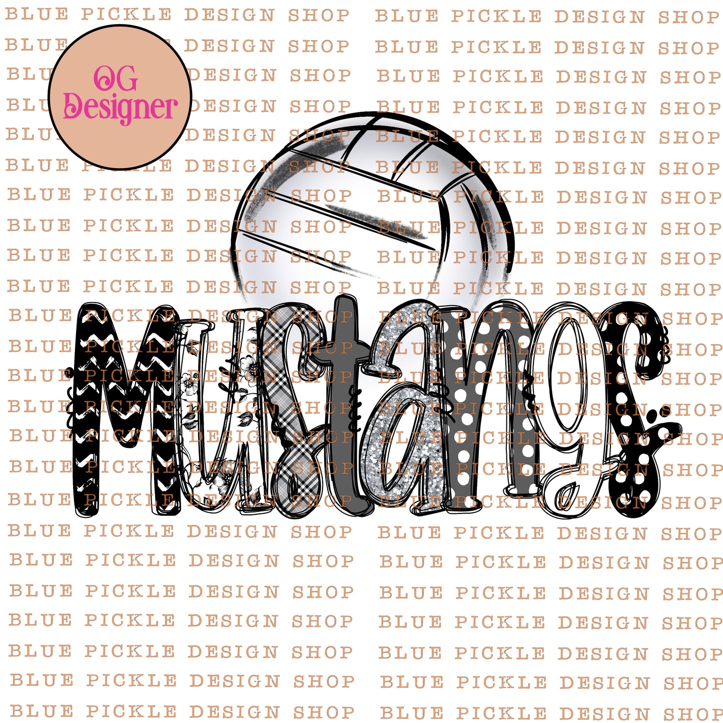 CUSTOM Monochrome Mascot Volleyball - DIGITAL DESIGN