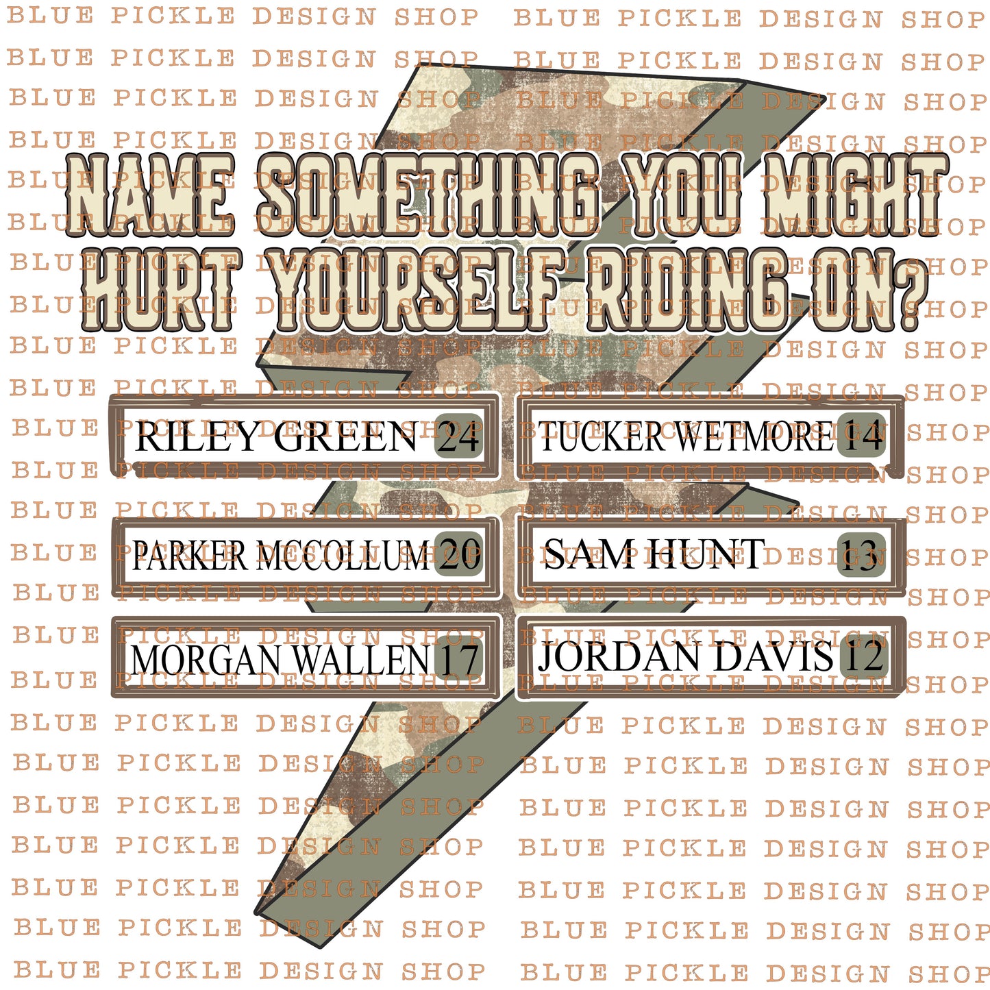 Name Something You Might Hurt Yourself Riding On (Country Edition) AND Blank included so you can enter your own names!! - DIGITAL DESIGN- INSTANT DOWNLOAD