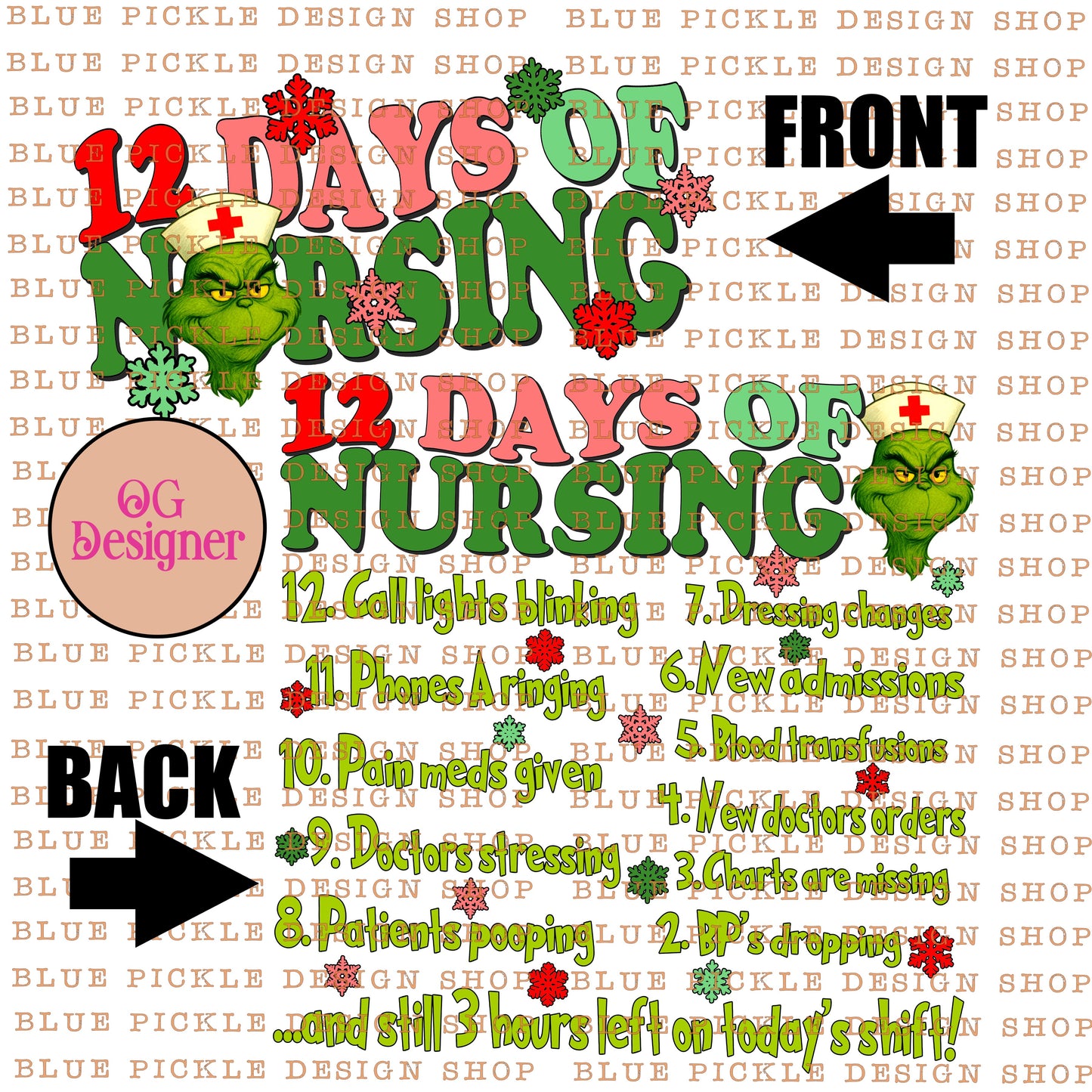 12 Days OF Nursing Christmas -  DIGITAL DESIGN- INSTANT DOWNLOAD