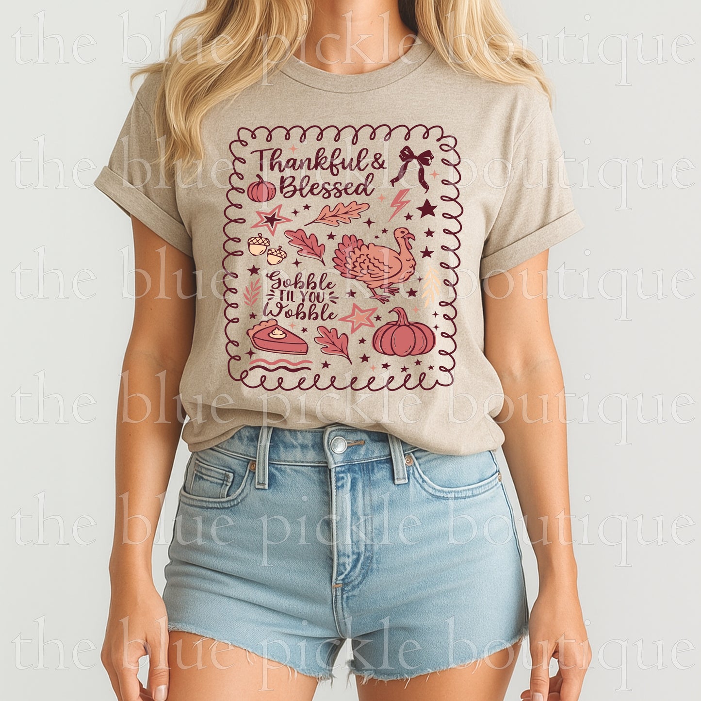 Thankful & Blessed Gobble Collage tee