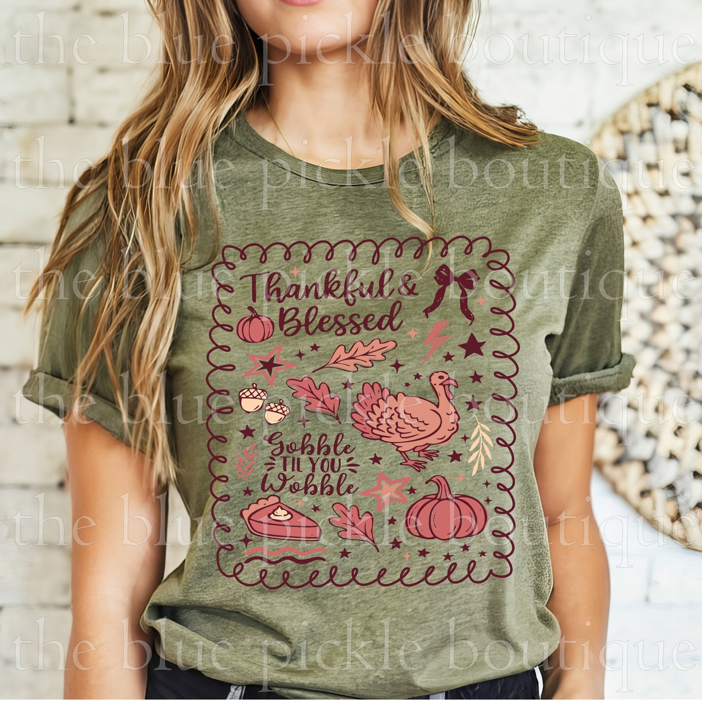 Thankful & Blessed Gobble Collage tee