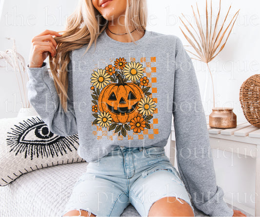 Floral Check Pumpkin Sweatshirt or Tee