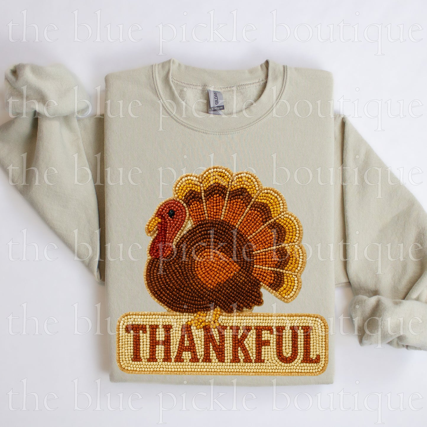 Thankful Faux (fake) Beaded Turkey Sweatshirt