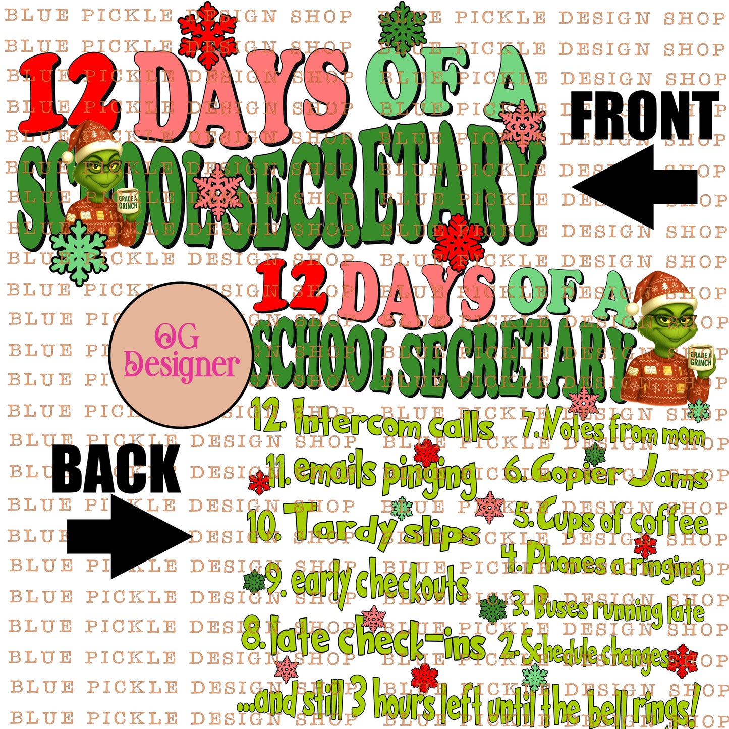 12 Days of A School Secretary Christmas -  DIGITAL DESIGN- INSTANT DOWNLOAD