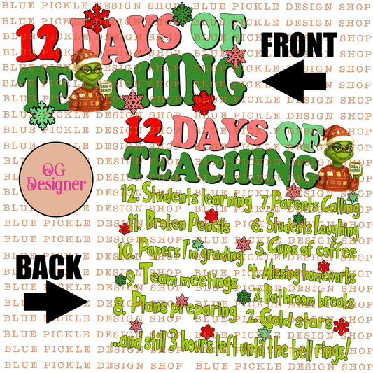 12 Days of Teaching Christmas -  DIGITAL DESIGN- INSTANT DOWNLOAD