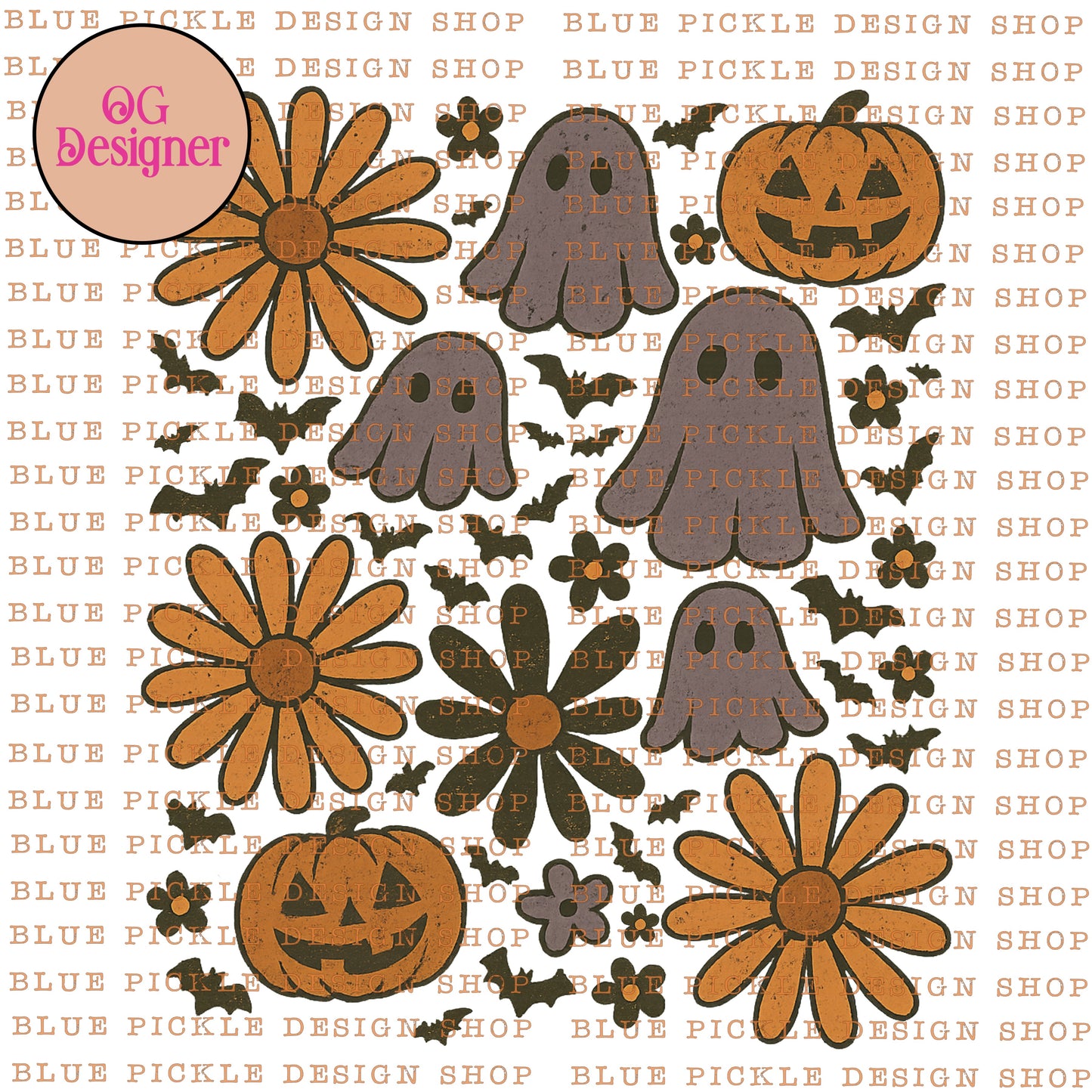 Vintage Halloween Floral and Bats -  DIGITAL DESIGN- INSTANT DOWNLOAD
