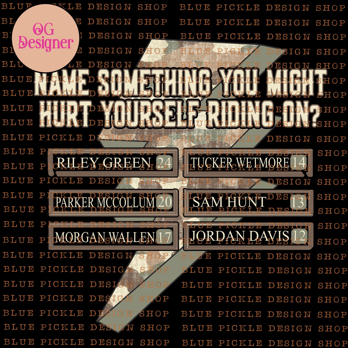 Name Something You Might Hurt Yourself Riding On (Country Edition) AND Blank included so you can enter your own names!! - DIGITAL DESIGN- INSTANT DOWNLOAD