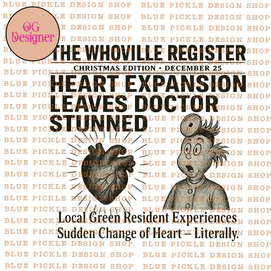 Christmas Newspaper Headlines : Whoville Heart -  DIGITAL DESIGN- INSTANT DOWNLOAD